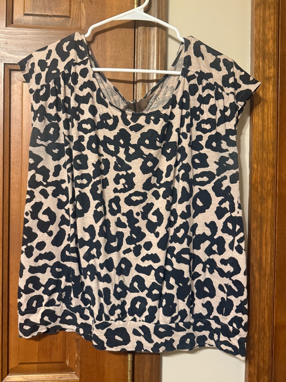 LOFT Beige and Black Leopard Print Cap Sleeve Tunic